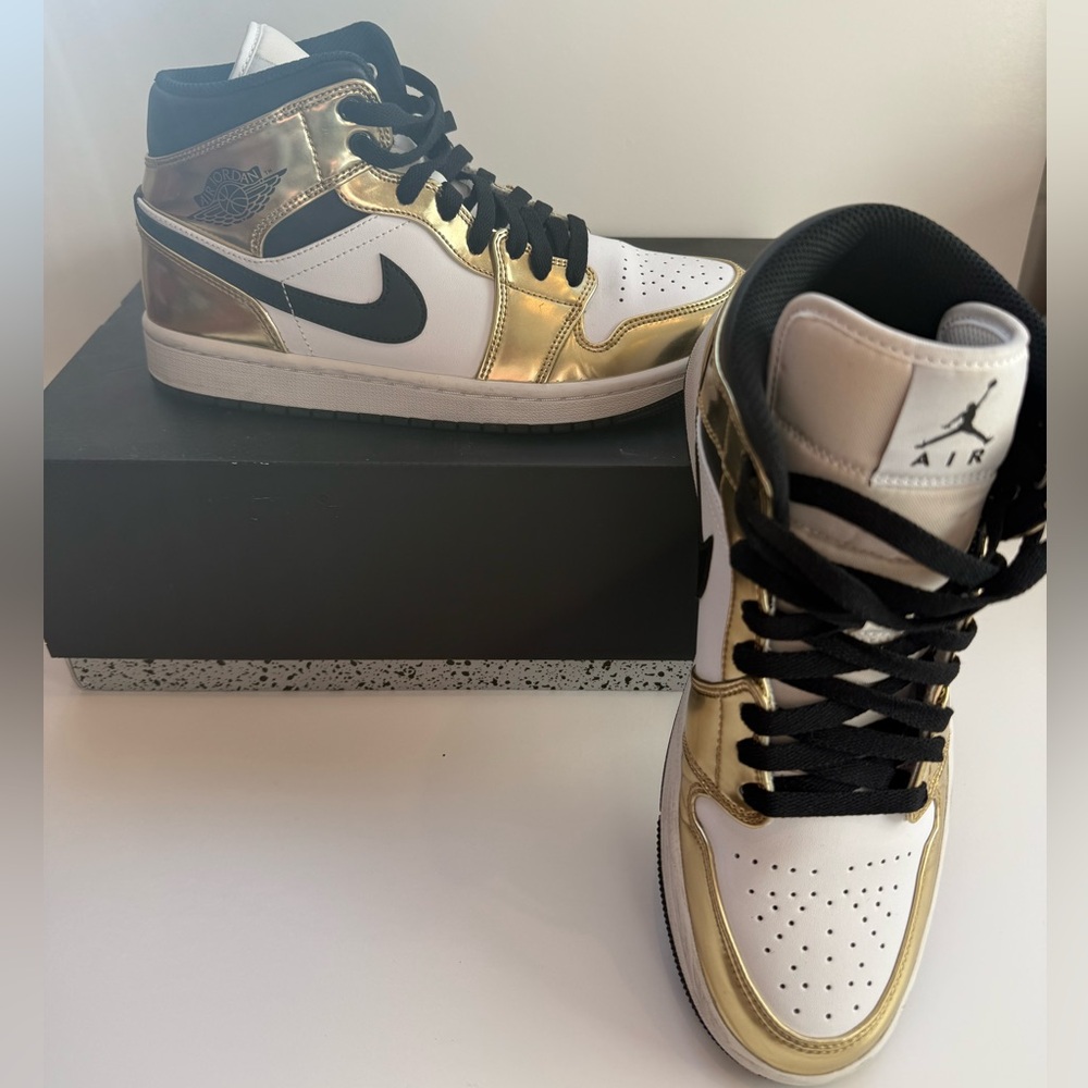 Nike Air Jordan Women's Sneakers in Gold, Black, and White